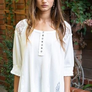 POL White Lace Accented Top
